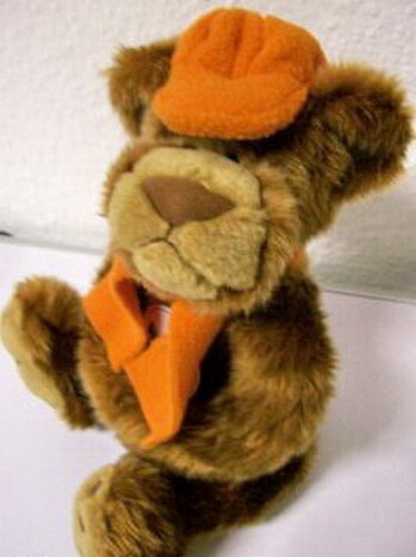 Plüsch-Bär mit oranger Mütze und Schal