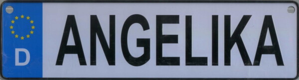 NAMENSSCHILD in Autokennzeichenform  Angelika (26x7cm)