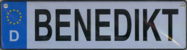 NAMENSSCHILD in Autokennzeichenform  Benedikt (26x7cm)