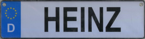 NAMENSSCHILD in Autokennzeichenform  Heinz (26x7cm)