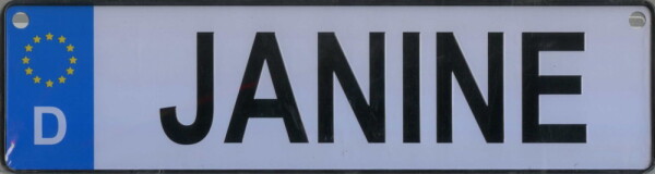 26x7cm NAMENSSCHILD in Autokennzeichenform  Janine 