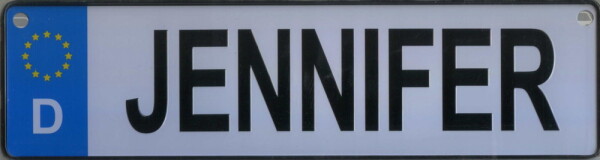 NAMENSSCHILD in Autokennzeichenform  Jennifer (26x7cm)