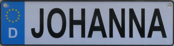 NAMENSSCHILD in Autokennzeichenform  Johanna (26x7cm)