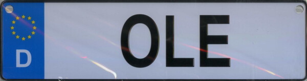 NAMENSSCHILD in Autokennzeichenform  Ole (26x7cm)