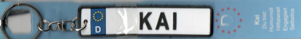 Namen-Schlüsselanhänger in Autokennzeichenform...